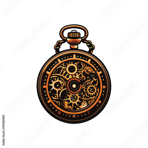 Classic illustration with pocket watch engraved. Vintage watch vector icon logo