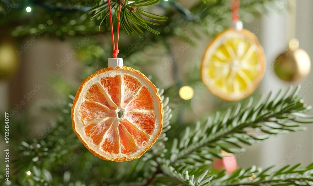 horizontal image, closeup view, christmas tree with dry oranges. Festive background. For new year, banner, design, cover, shop, etsy, card, thumbnail, linkedin. Copy space for text horizontal image, closeup view, christmas tree with dry oranges. Festive background. For new year, banner, design, cover, shop, etsy, card, thumbnail, linkedin. Copy space for text