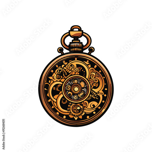 Classic illustration with pocket watch engraved. Vintage watch vector icon logo