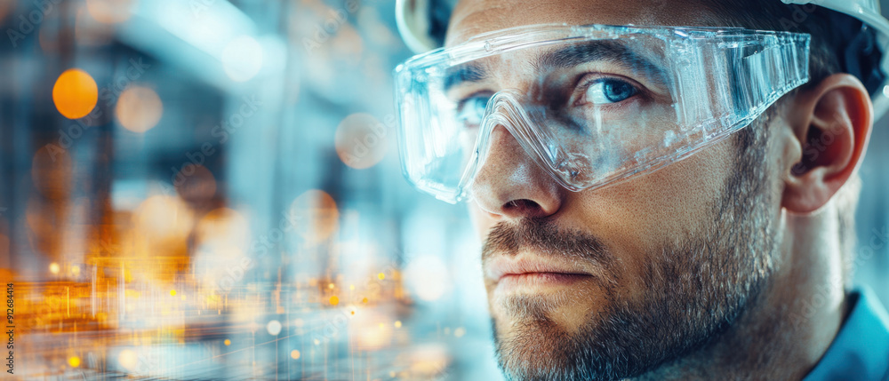 Engineering, A male engineer is depicted with a bustling construction environment in the background through double exposure. He wears protective gear and inspects a structural Engineering, A male engineer is depicted with a bustling construction environment in the background through double exposure. He wears protective gear and inspects a structural