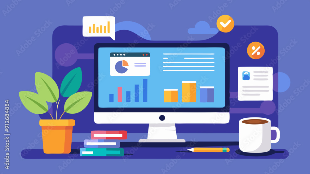 Tablet Displaying Digital Advertising Statistics with Pens and Sticky Notes. Perfect for: Marketing Agencies, Home Offices Tablet Displaying Digital Advertising Statistics with Pens and Sticky Notes. Perfect for: Marketing Agencies, Home Offices