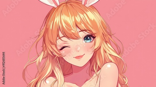 Wallpaper Mural Adorable anime girl with bunny ears and a playful wink, in vector style Torontodigital.ca