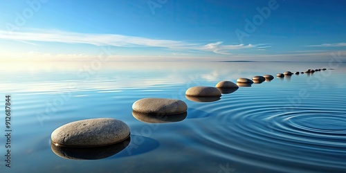 Stones skipping across calm water, stones, water, nature, reflection, tranquil, serene, peaceful, Zen, ripples, surface