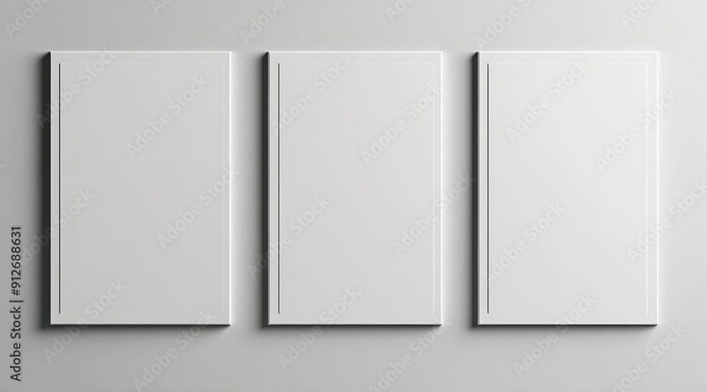 Three white empty frames mockup. Generative AI Three white empty frames mockup. Generative AI