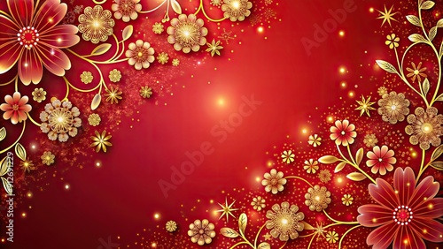 Red gradient background with gold glitter and delicate flowers, red, gradient, background, gold, glitter, flowers