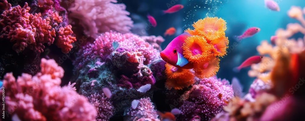 Fototapeta premium Underwater coral reef, vibrant colors, marine life, serene environment, inviting