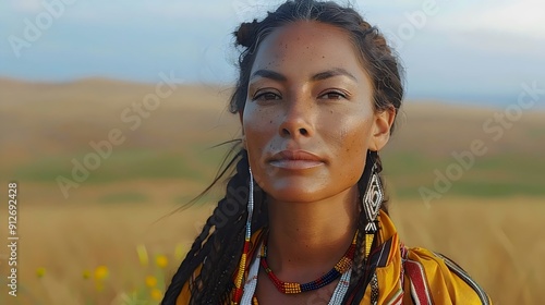 A woman with long dreadlocks and a necklace with beads on it