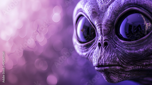  alien with large eyes on isolated background with copy space.