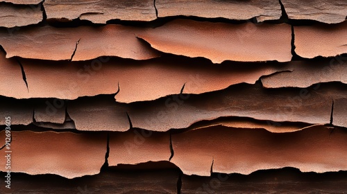 The flaky bark of a black cherry tree, with distinctive horizontal lenticels and peeling layers photo