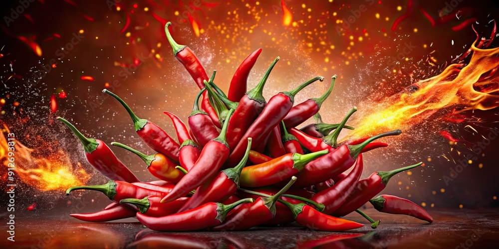 Red spicy chili peppers exploding, hot food recipe ingredient, spicy ...