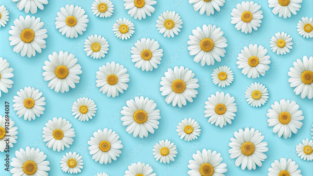 Seamless pattern with white daisies on a light blue background, floral, daisies, seamless, pattern, background, texture, design Seamless pattern with white daisies on a light blue background, floral, daisies, seamless, pattern, background, texture, design