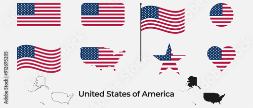 Flag of United States of America. Silhouette of United States of America. National symbol.