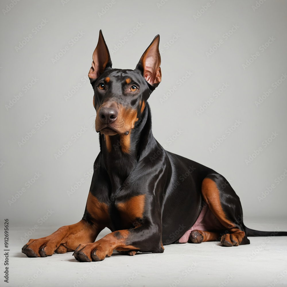 Doberman dog close-up on a light background Doberman dog close-up on a light background