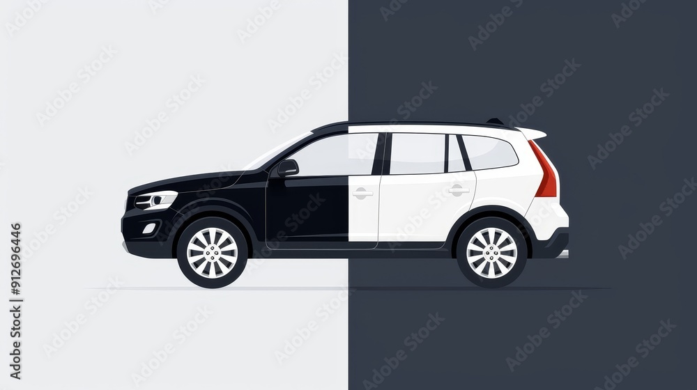 Fototapeta premium Simple and plain car, four wheels, minimalist design, clean and basic, 2D vector illustration