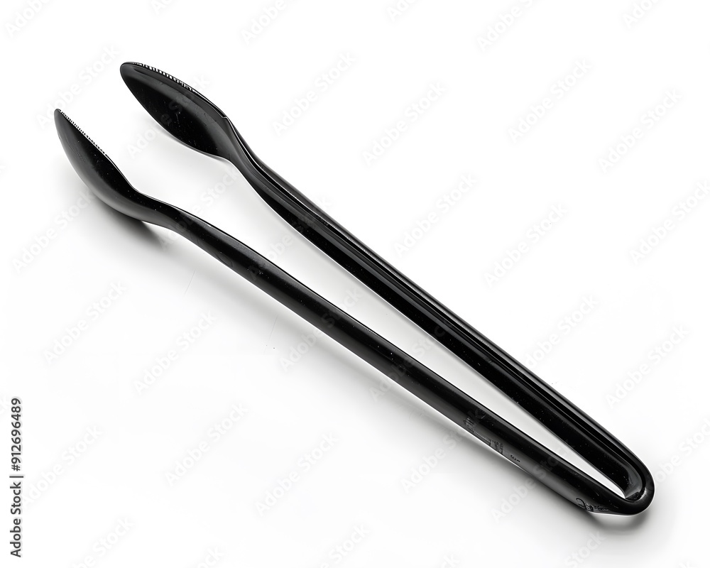 Close-up of black metal kitchen tongs on white background, showing minimalist design and functionality for various culinary purposes. Close-up of black metal kitchen tongs on white background, showing minimalist design and functionality for various culinary purposes.