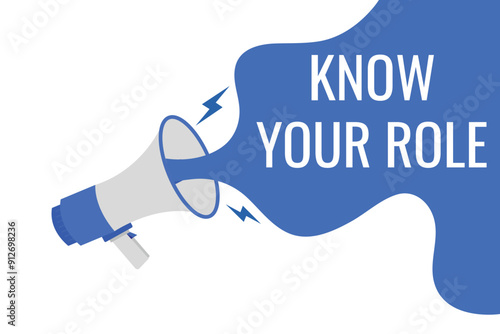   know your role button, banner, label, template for website.   know your role text with colorful megaphone icon
