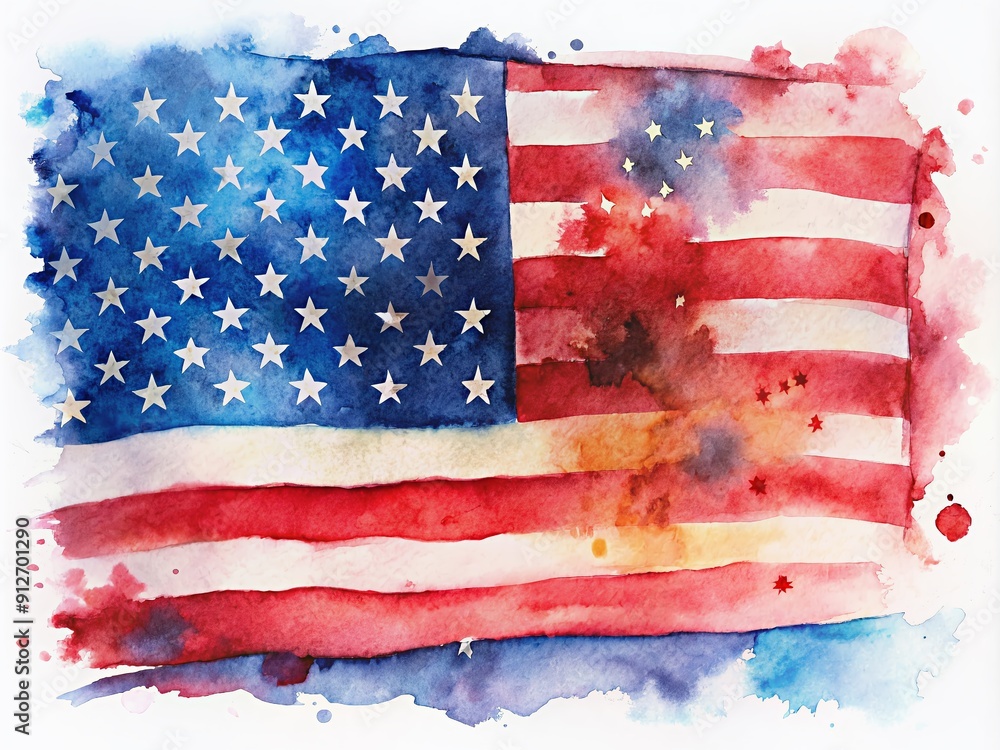 Φωτογραφία Vibrant watercolor illustration of the American flag with bold red, white, and blue hues, evoking feelings of patriotism and national pride in a stylized design
