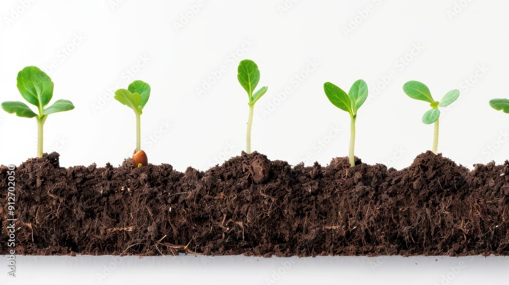 Detailed illustration of a plant's lifecycle from seed to flower, Plant Growth, educational and informative Detailed illustration of a plant's lifecycle from seed to flower, Plant Growth, educational and informative