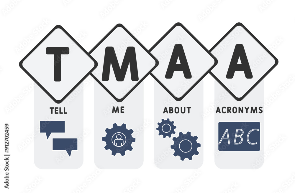 TMAA - Tell Me About Acronyms acronym. business concept background. vector illustration concept with keywords and icons. lettering illustration with icons for web banner, flyer TMAA - Tell Me About Acronyms acronym. business concept background. vector illustration concept with keywords and icons. lettering illustration with icons for web banner, flyer