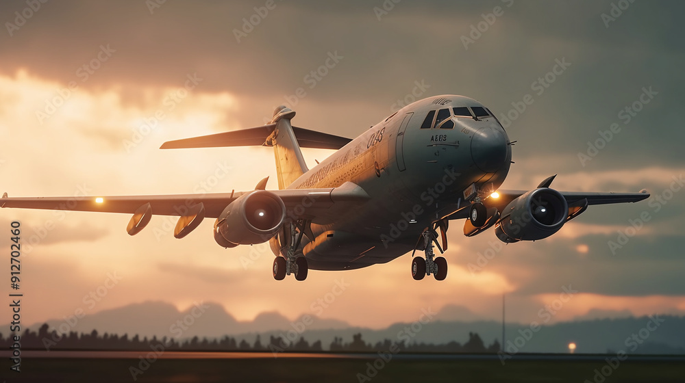 Fototapeta premium airplane in the sunset