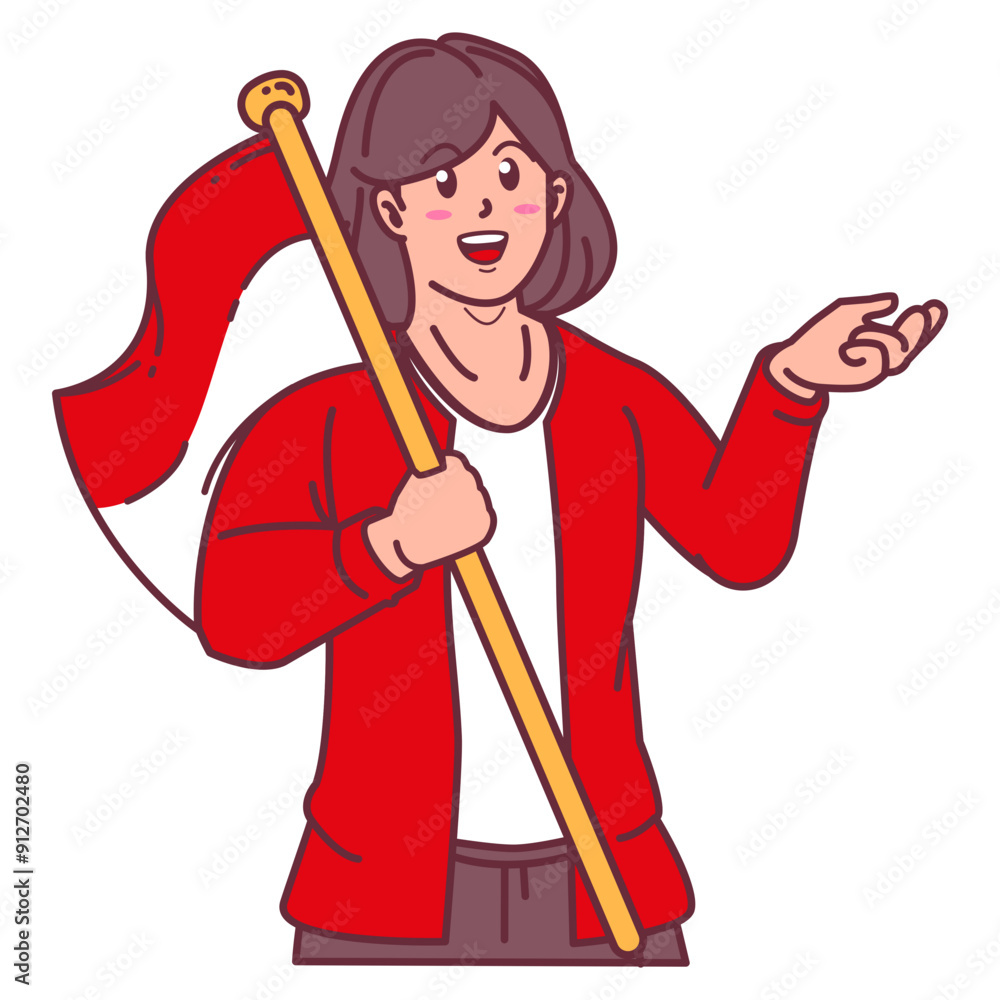 A woman carrying an Indonesian flag A woman carrying an Indonesian flag