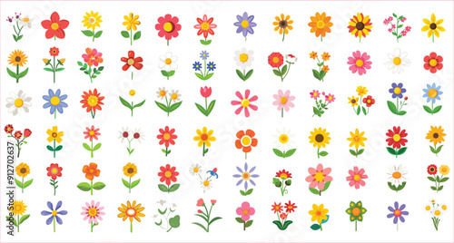 Flower element design, spring colorful flower elements, Abstract floral vector elements, Beautiful colorful flowers icon vector, Decorative floral design elements
