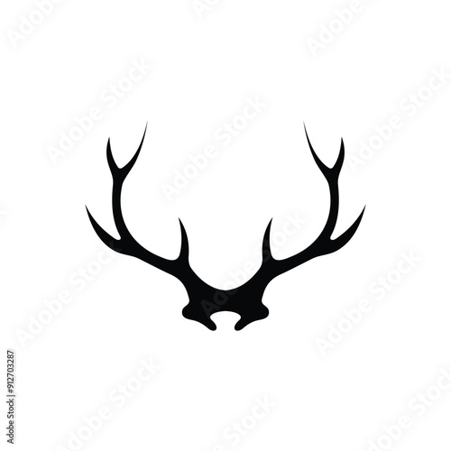 Deer antlers vector template. Silhouette of the horns of a wild elk, roe deer on a white background.