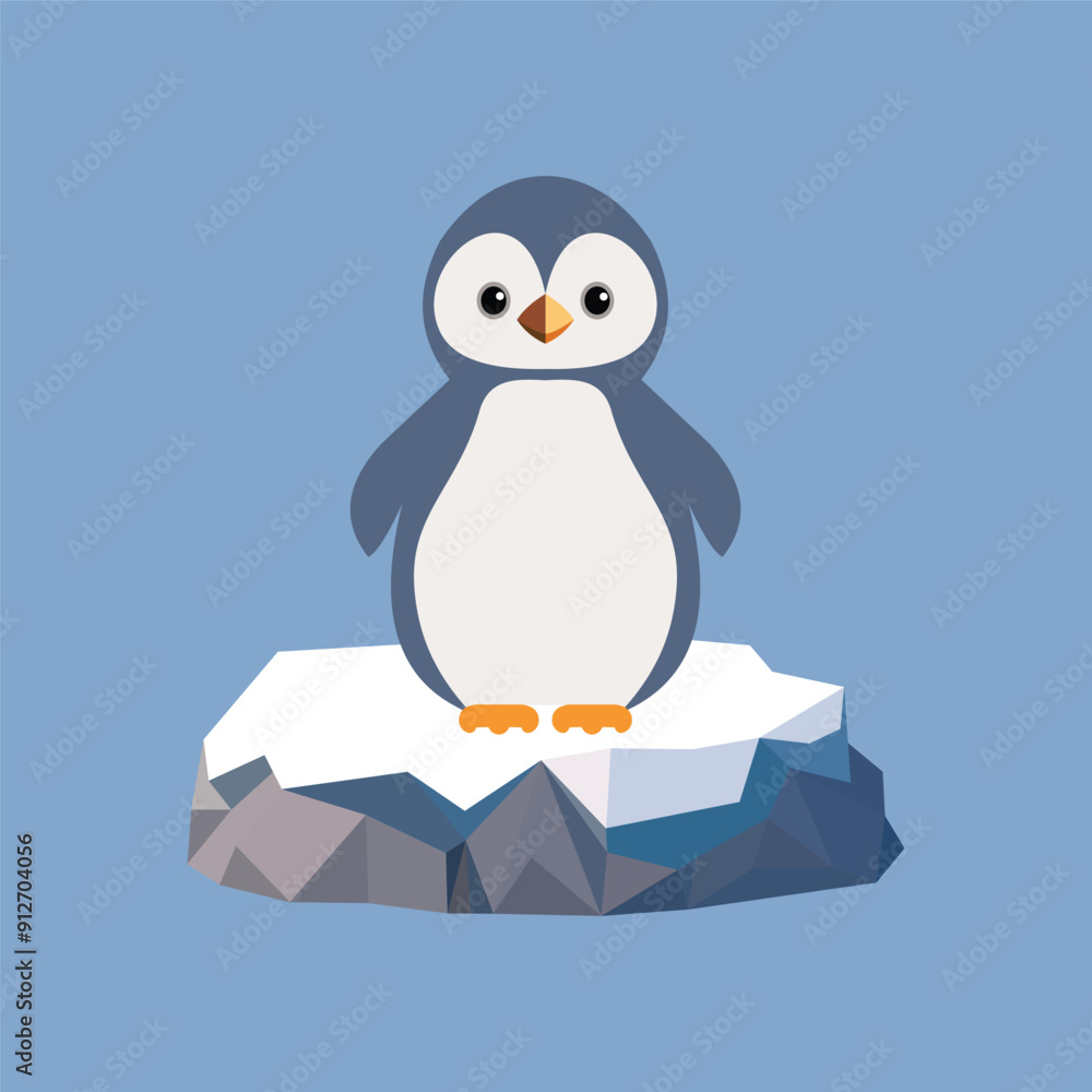 Fototapeta premium penguin and an iceberg on a blue background logo design template