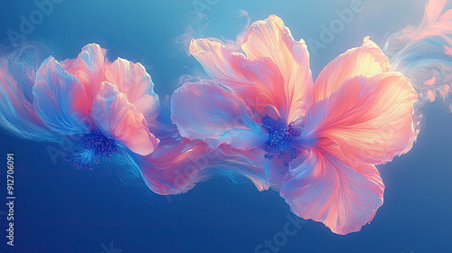 Fototapeta Naklejka Na Ścianę i Meble -  Elegant colorful with vibrant flower hanging branches illustration background. Bright color 3d abstraction wallpaper for interior mural