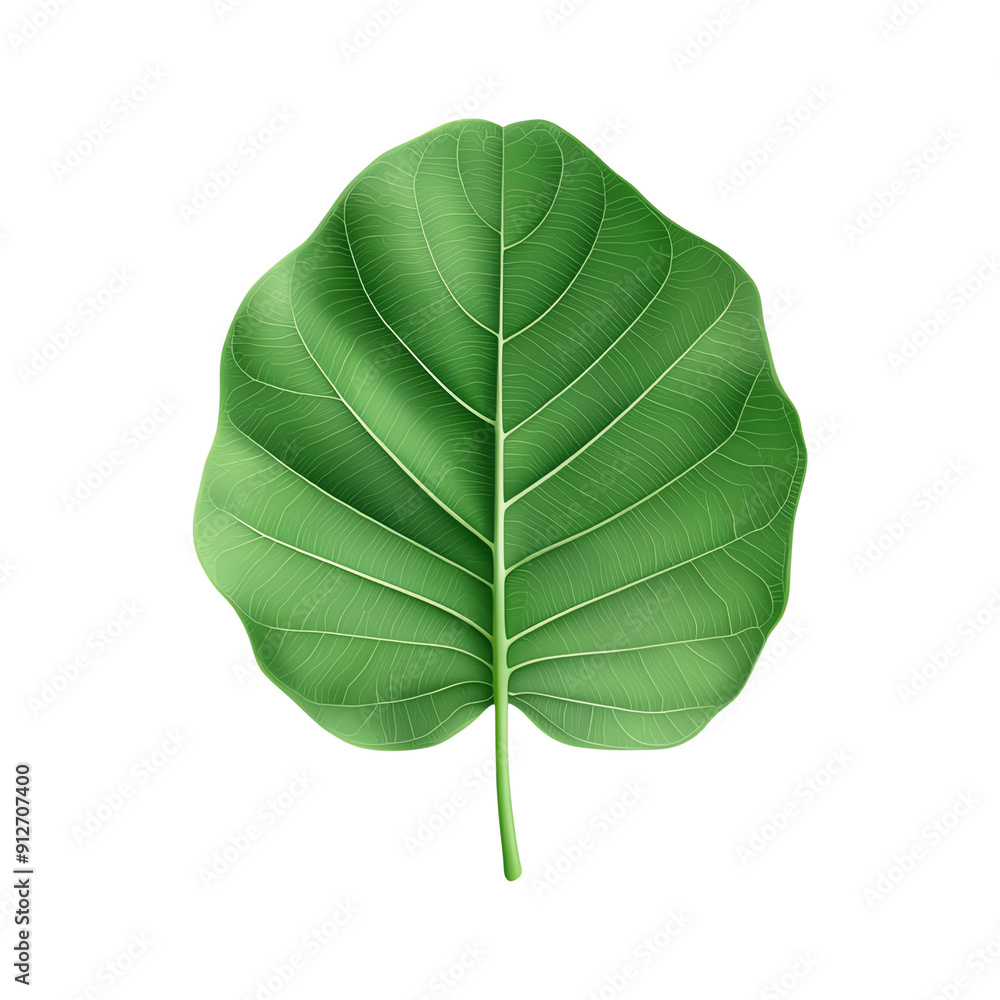 Obraz premium Single green leaf showcasing vibrant texture and intricate veins, isolated on transparent background.