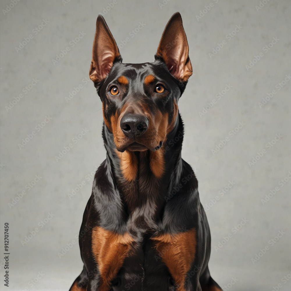 Doberman dog close-up on a light background Doberman dog close-up on a light background