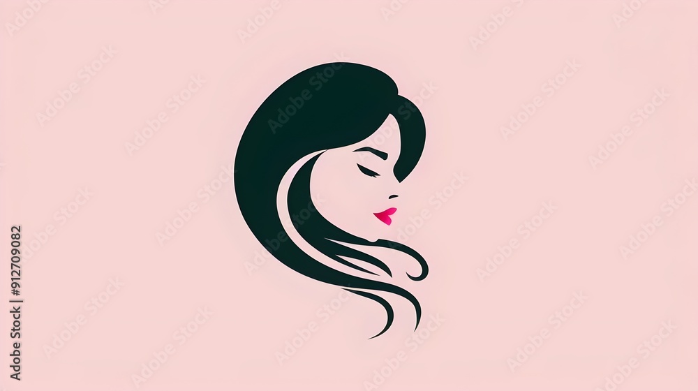 Logo for beauty studio, cosmetics producats,woman hair saloon, Beautiful woman face and hair beauty with Vector illustration. Beauty women hair style and beauty center icon logo desig