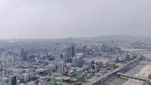 Wallpaper Mural rone View of Seoul city in South Korea, gangnam financial district, Summer 60fps Torontodigital.ca
