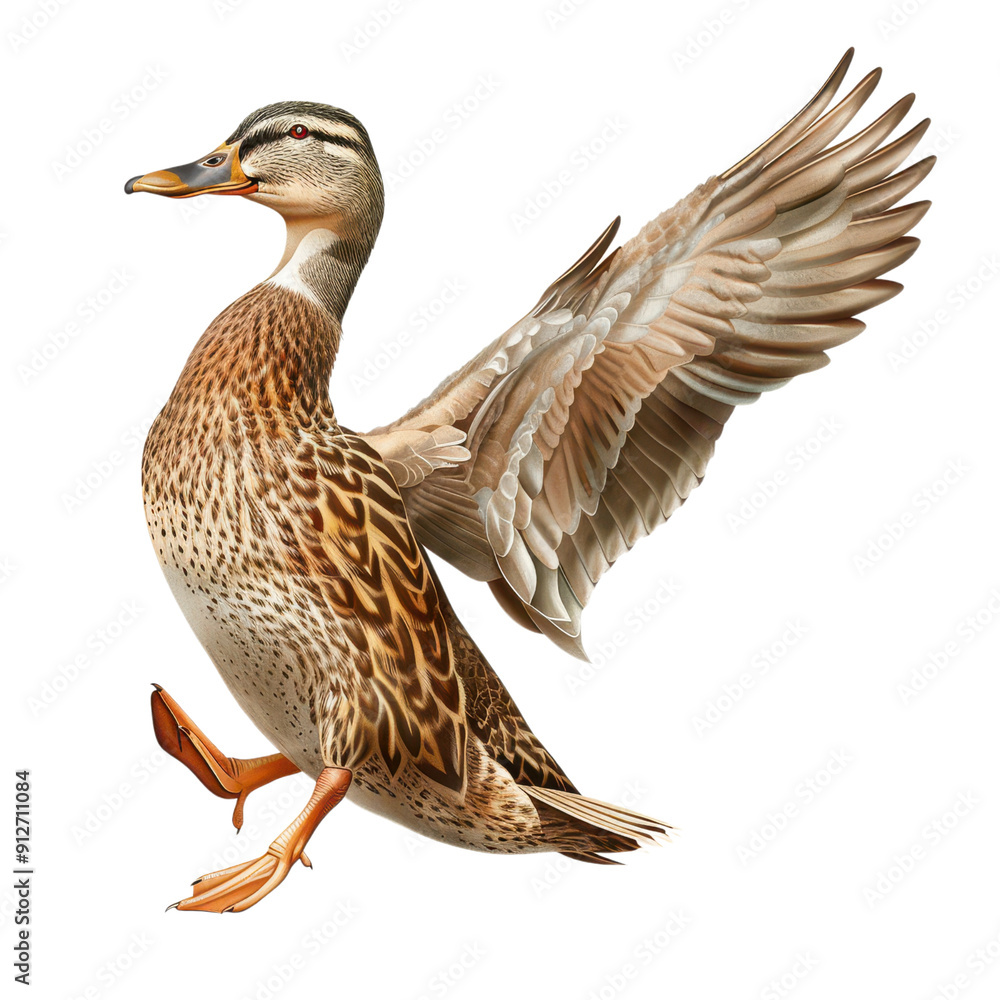 Obraz premium A duck flapping, farm animal, realistic illustration, isolated on transparent background