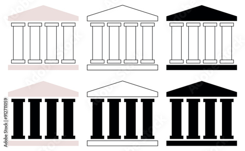 Collection of Four pillars line diagram. Clipart image isolated on white background