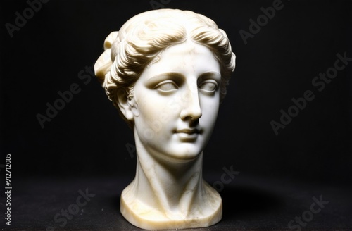 Woman marble statue on black background