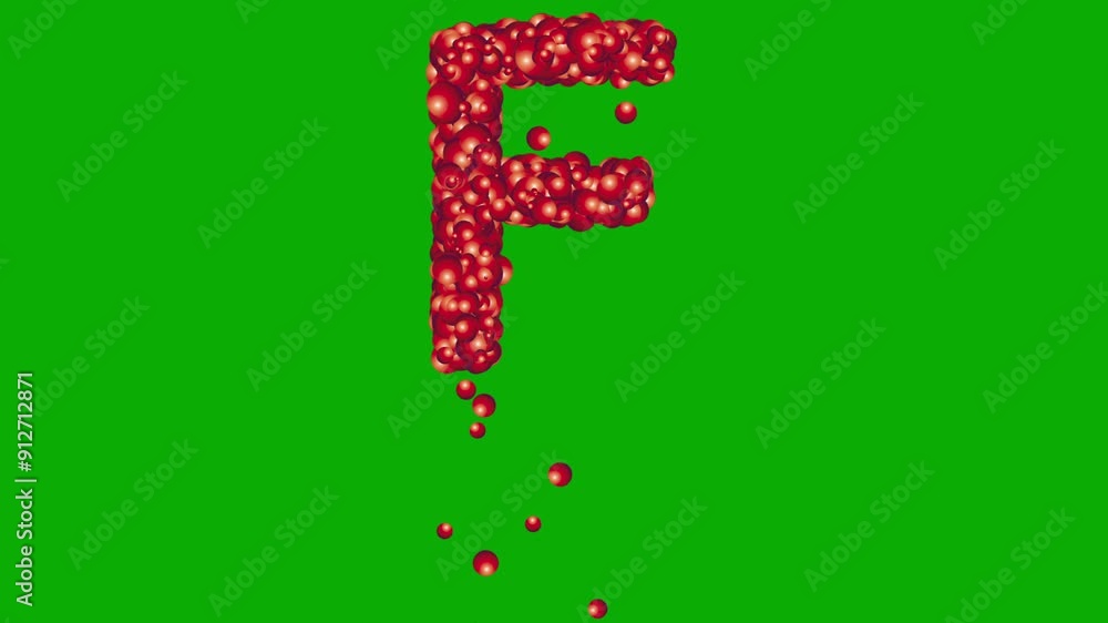 English alphabet F with red spheres on green screen background English alphabet F with red spheres on green screen background