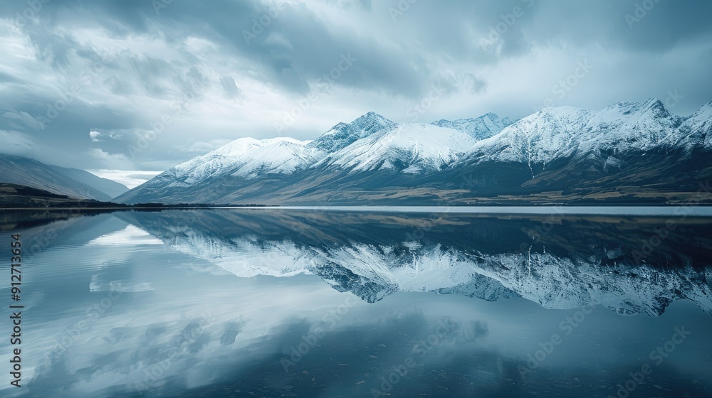 Tranquil lake reflecting snow-capped mountains Tranquil lake reflecting snow-capped mountains