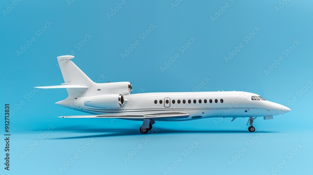 Fototapeta premium Modern private jet against a bright blue background