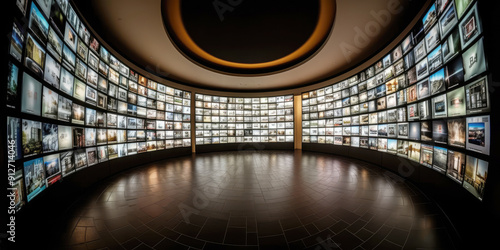 generated illustration of video wall with multimedia images on different television screens.