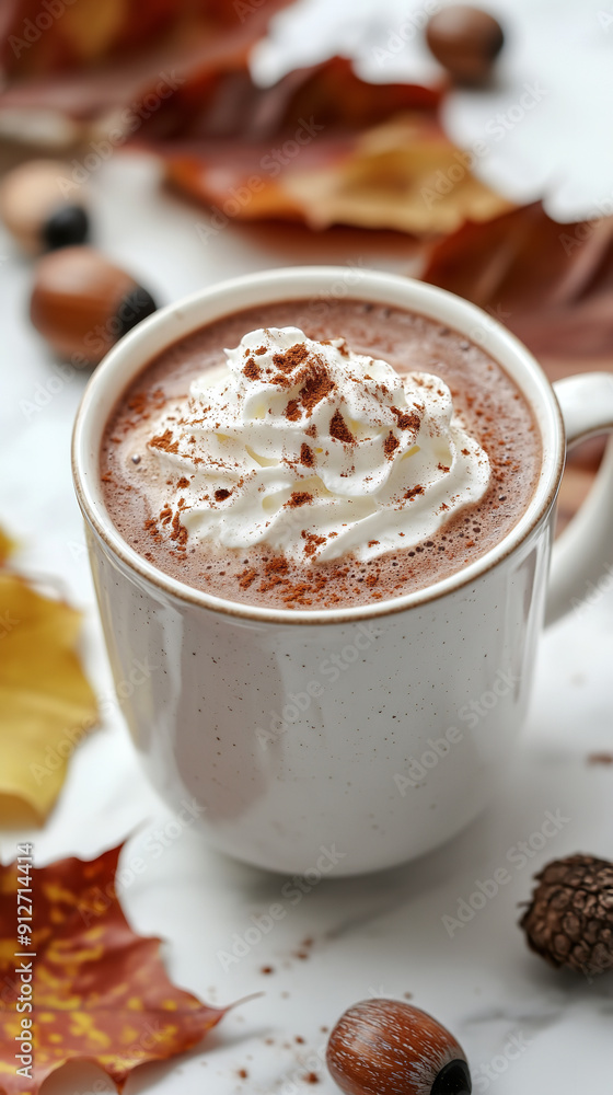 Hot Chocolate with Whipped Cream and Nutmeg in Autumn Ambience Hot Chocolate with Whipped Cream and Nutmeg in Autumn Ambience