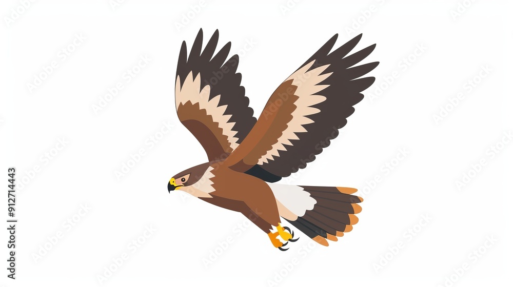 Fototapeta premium Illustration of a soaring brown eagle in mid-flight.