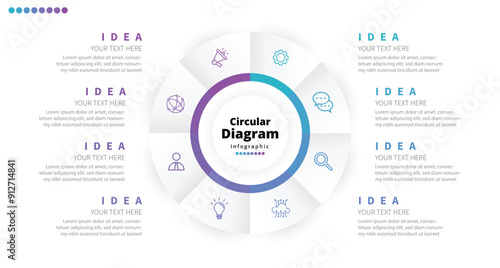 Modern minimalist elegant clean circular steps editable infographic design template vector