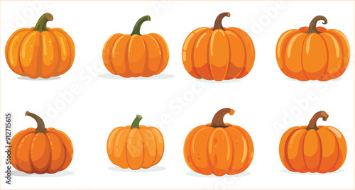 Orange pumpkins and autumn leaves vector, Autumn vector orange pumpkins, Halloween pumpkin collection, Vector illustration