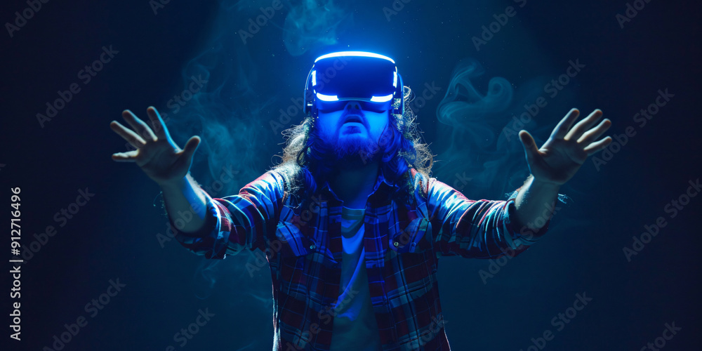 Virtual Reality Experience. caucasian man Virtual Reality Experience. caucasian man
