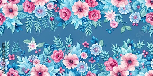 Blue and pink floral seamless pattern, flowers, seamless, pattern, blue, pink, floral, design, background, texture