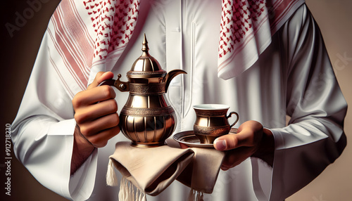 Sharing Arabian coffee, full of culture and tradition. photo