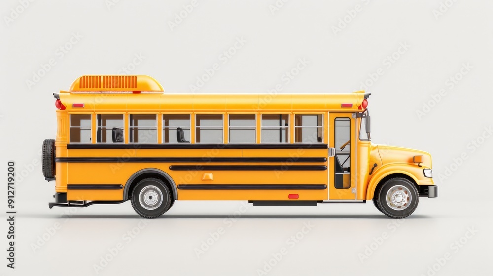 School bus toy on a solid color background, yellow and bright