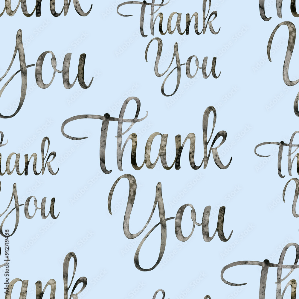 Seamless pattern of Watercolor hand drawn lettering illustration on blue background. Handwritten message. Thank You. For print on t-shirts and bags, for cards, banner, poster, card. postcard artwork Seamless pattern of Watercolor hand drawn lettering illustration on blue background. Handwritten message. Thank You. For print on t-shirts and bags, for cards, banner, poster, card. postcard artwork