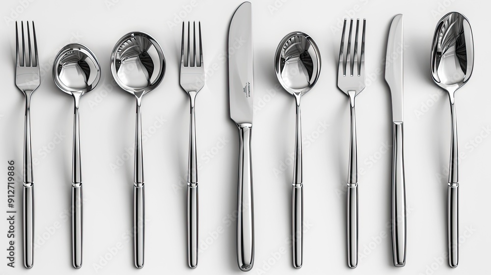 Spoons, forks, and knives on white background. Spoons, forks, and knives on white background.